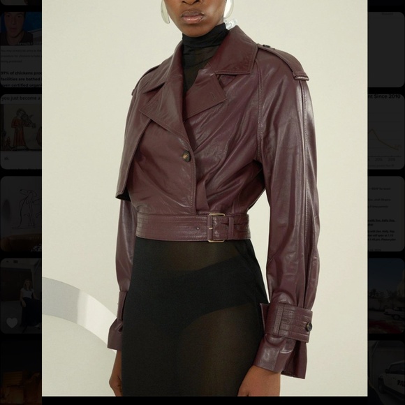 Karen Millen Jackets & Blazers - Karen Millen Plum Leather Cropped Bomber Jacket in Size 6